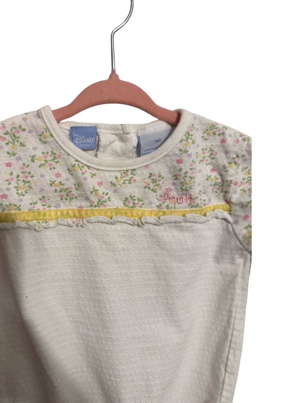 Vintage Disney Baby Winnie the Pooh Yellow Pink Floral Print One Piece Girls 18M - Picture 2 of 7